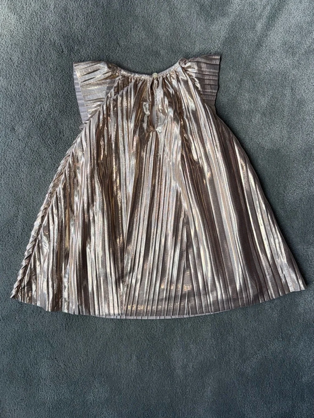 OshKosh B'gosh Metallic Pleated Flutter Lined Party Dress In Gold